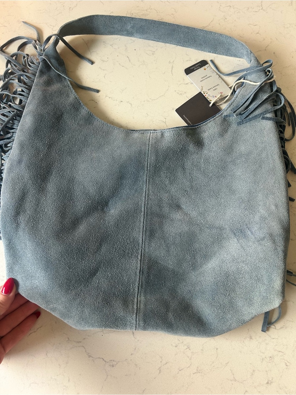NWT Haute Hippie Festive Light Blue Suede Fringe Hobo Shoulder Bag - Picture 8 of 16